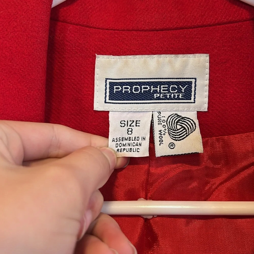 100% Wool Red Blazer Vintage Women's Prophecy Petite Christmas Holiday‎ - Picture 2 of 11